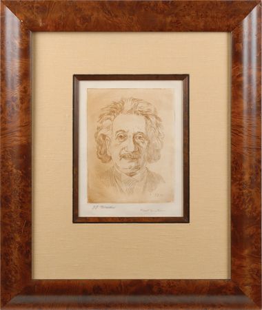 Lot #141 Albert Einstein: Striking 1934 Einstein etching signed by subject and artist - Image 2
