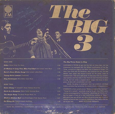 Lot #522 Cass Elliot: Rare, early folk album from The Big Three with 