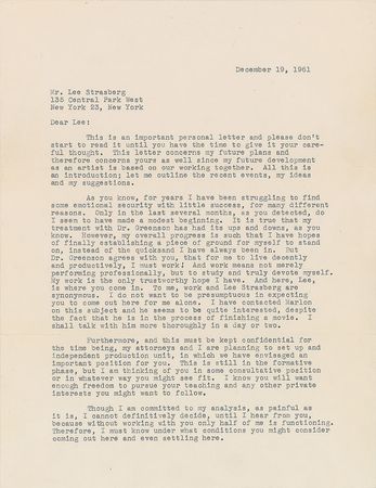 Lot #649 Marilyn Monroe: Desperate letter from Monroe to Lee Stasbergâ??