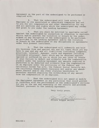 Lot #7525 Prince Signed Document - Image 2