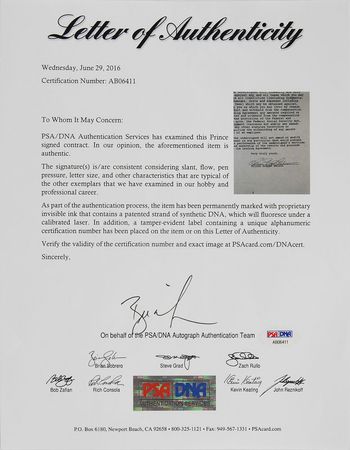 Lot #7525 Prince Signed Document - Image 3