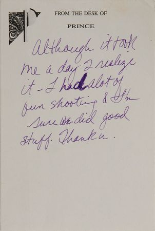 Lot #7425  Prince Handwritten Note To Herb Ritts and Pair of Photos - Image 1