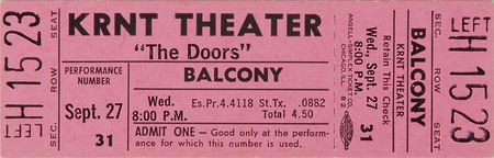 Lot #7115 The Doors 1967 KRNT Theater Concert Ticket - Image 1