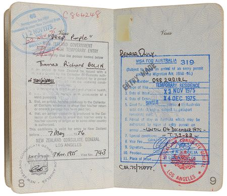 Lot #7235 Deep Purple: Tommy Bolin?s Signed Passport - Image 4