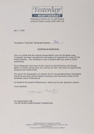 Lot #7015 Paul McCartney and George Martin Signed ‘Yesterday’ Lithograph - Image 9