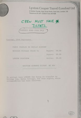 Lot #7347 Ramones Collection of Tour Itineraries - Image 2