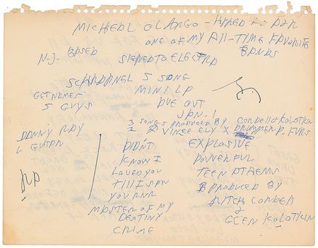 Lot #7286 Joey Ramone Handwritten Notes