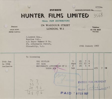 Lot #7020 John Lennon Signed 1967 Receipt - Image 1