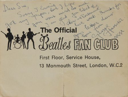 Lot #7026 George Harrison Twice-Signed Handwritten Letter on Fan Club Photograph - Image 1
