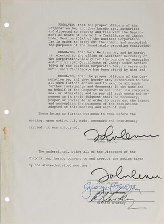 Lot #7004 Beatles Signed Document: Lennon,