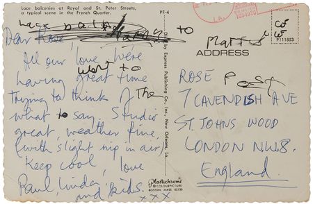 Lot #7013 Paul McCartney Handwritten Letter on Postcard - Image 1