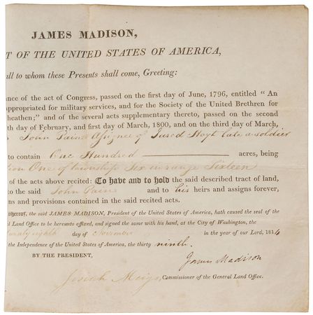 Lot #10 James Madison Signed Document