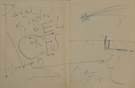 Lot #378 Salvador Dali: Wonderful starry sketch inside Daliâ€™s Mustache - Image 1