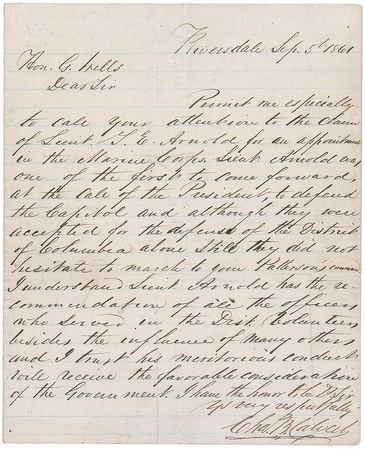 Lot #30 Abraham Lincoln: Fighting to keep Maryland in the Union, Lincoln recommends a lieutenant who 