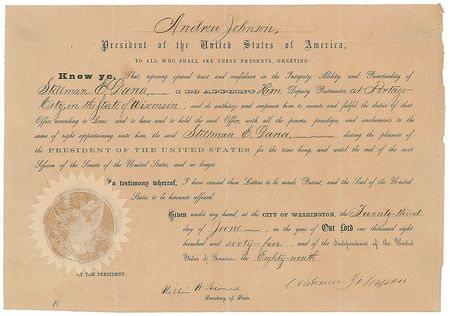 Lot #36 Andrew Johnson Signed Document