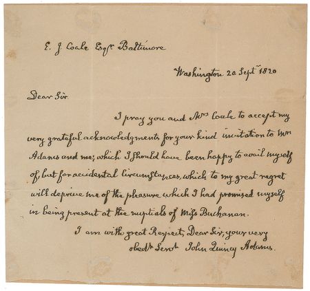Lot #14 John Quincy Adams: Adams relays that he