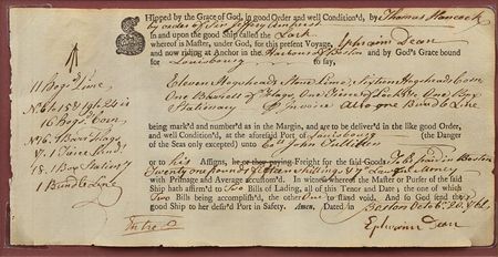 Lot #143 John Hancock: Signed on behalf of his uncle, Hancock fills out a 1762 bill of lading for a ship called Lark - Image 2