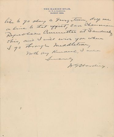 Lot #58 Warren G. Harding Handwritten Letter Signed - Image 2