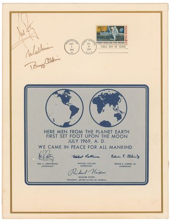 Lot #351 Apollo 11: â€˜Splashdown Partyâ€™ program signed by the Apollo 11 crew - Image 1