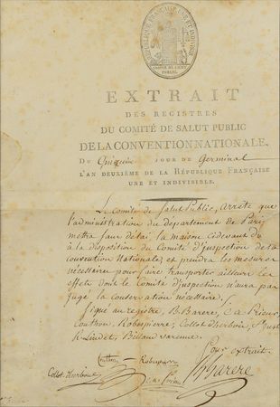 Lot #200 Maximilien Robespierre: Scarce document signed by Robespierre and fellow members of the National Convention - Image 2