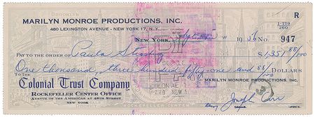 Lot #767 Marilyn Monroe: Lee Strasberg Check - Image 1