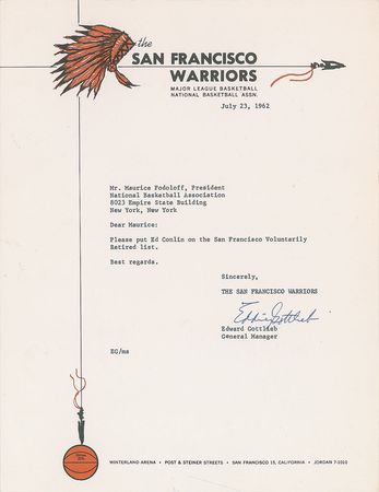 Lot #809 Eddie Gottlieb Signed Documents - Image 1