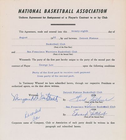 Lot #809 Eddie Gottlieb Signed Documents - Image 2