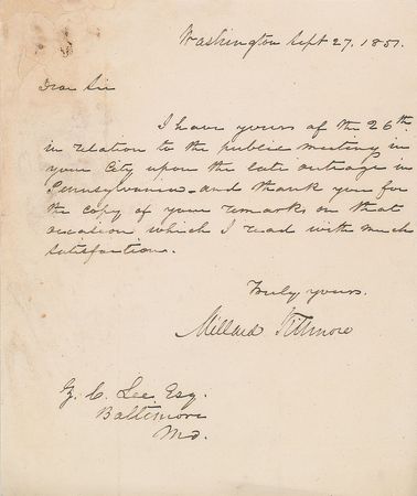 Lot #25 Millard Fillmore Signed Letter
