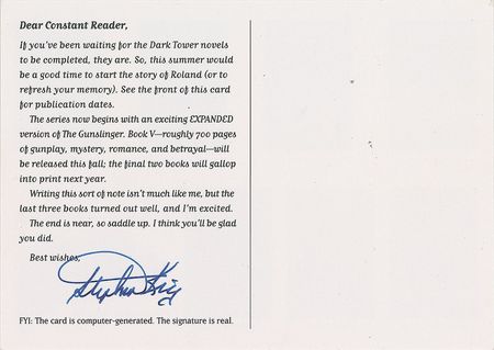 Lot #463 Stephen King Postcard - Image 1