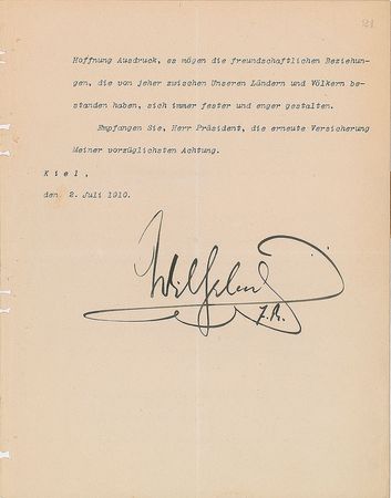 Lot #195 Emperor Wilhelm II: Kaiser Wilhelm honors Chileâ€™s 