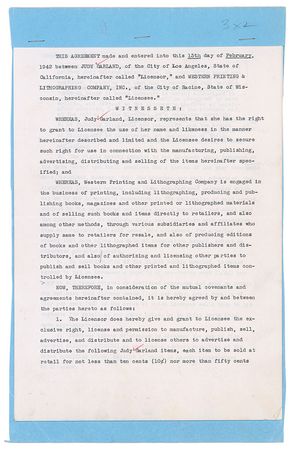 Lot #608 Judy Garland: Amid personal troubles, Garland agrees to a 'name and likeness' contract in 1948 - Image 1