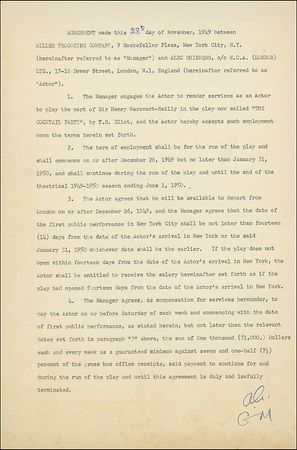 Lot #642 Alec Guinness Signed Document - Image 1
