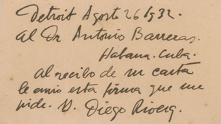 Lot #335 Diego Rivera Signed Note - Image 1