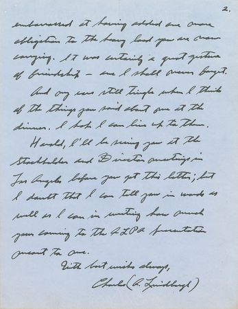 Lot #262 Charles Lindbergh: Heartfelt letter to the president of Pan Am - Image 2