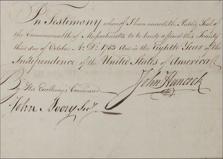 Lot #101 John Hancock: Hancock signs in 