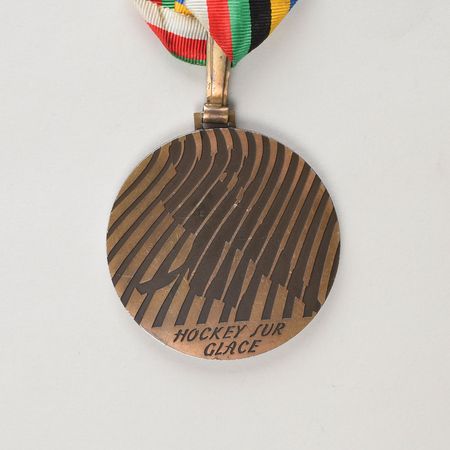 Lot #716 Grenoble 1968 Winter Olympics Ice Hockey Bronze Winners Medal with Ribbon & Box: Bronze 