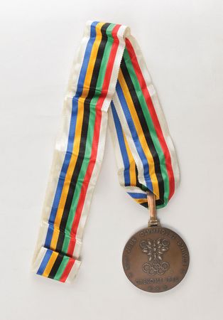Lot #716 Grenoble 1968 Winter Olympics Ice Hockey Bronze Winners Medal with Ribbon & Box: Bronze 