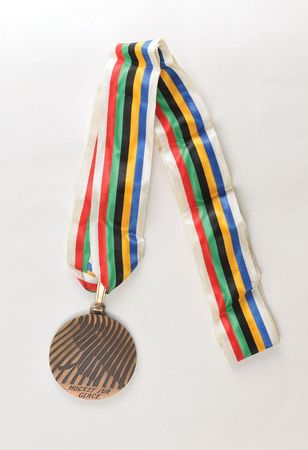 Lot #716 Grenoble 1968 Winter Olympics Ice Hockey Bronze Winners Medal with Ribbon & Box: Bronze 