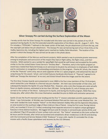 Lot #8332 Dave Scott's Apollo 15 Lunar Surface-Carried Silver Snoopy Pin - Image 3