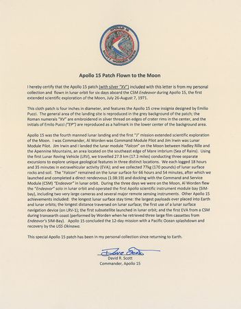Lot #8341 Dave Scott's Lunar Orbit-Flown Apollo 15 Patch - Image 3