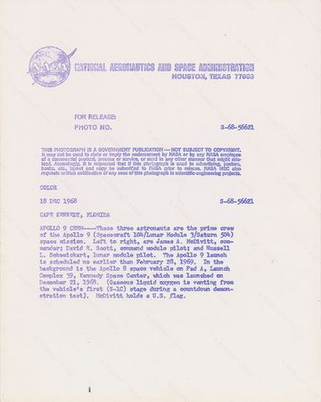 Lot #8203  Apollo 9 Signed Photograph - Image 2