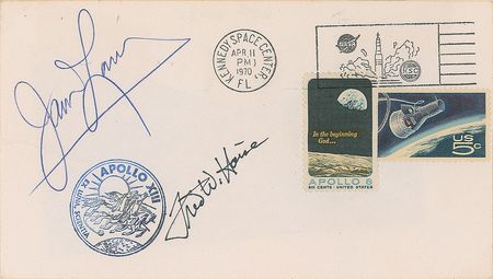 Lot #8307 James Lovell and Fred Haise Signed Photograph and Cover - Image 2
