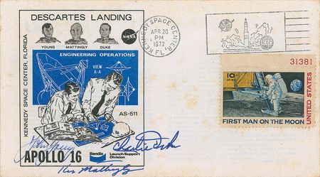 Lot #8366  Apollo 16 Signed Award Certificate and Cover - Image 2
