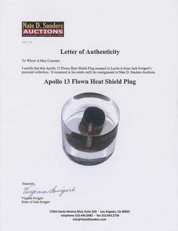Lot #8287  Apollo 13 Flown Heatshield Plug - Image 5