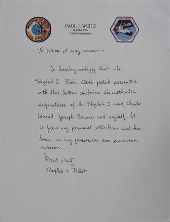 Lot #8414  Skylab 2: Paul Weitz's Crew-Signed Beta Cloth - Image 2