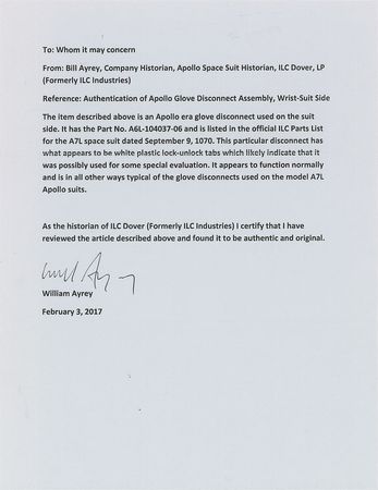 Lot #8149  Apollo Red Suit Side Glove Disconnect - Image 5