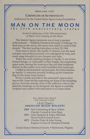 Lot #8274  Apollo 11 'Man on the Moon' Statue and Alan Shepard Signed Photo - Image 3