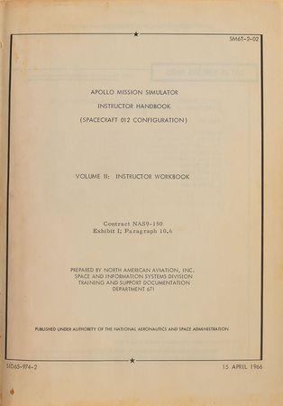 Lot #8160  Apollo Mission Simulator Instructor Handbook - Image 1