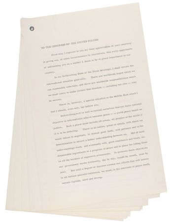 Lot #68 Dwight D. Eisenhower: Rare original Middle East-related White House document?the ?Eisenhower Doctrine? - Image 1