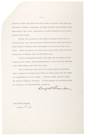 Lot #68 Dwight D. Eisenhower: Rare original Middle East-related White House document?the ?Eisenhower Doctrine? - Image 2